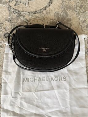 Michael Kors Black Pebbled Leather Crossbody Saddle Bag